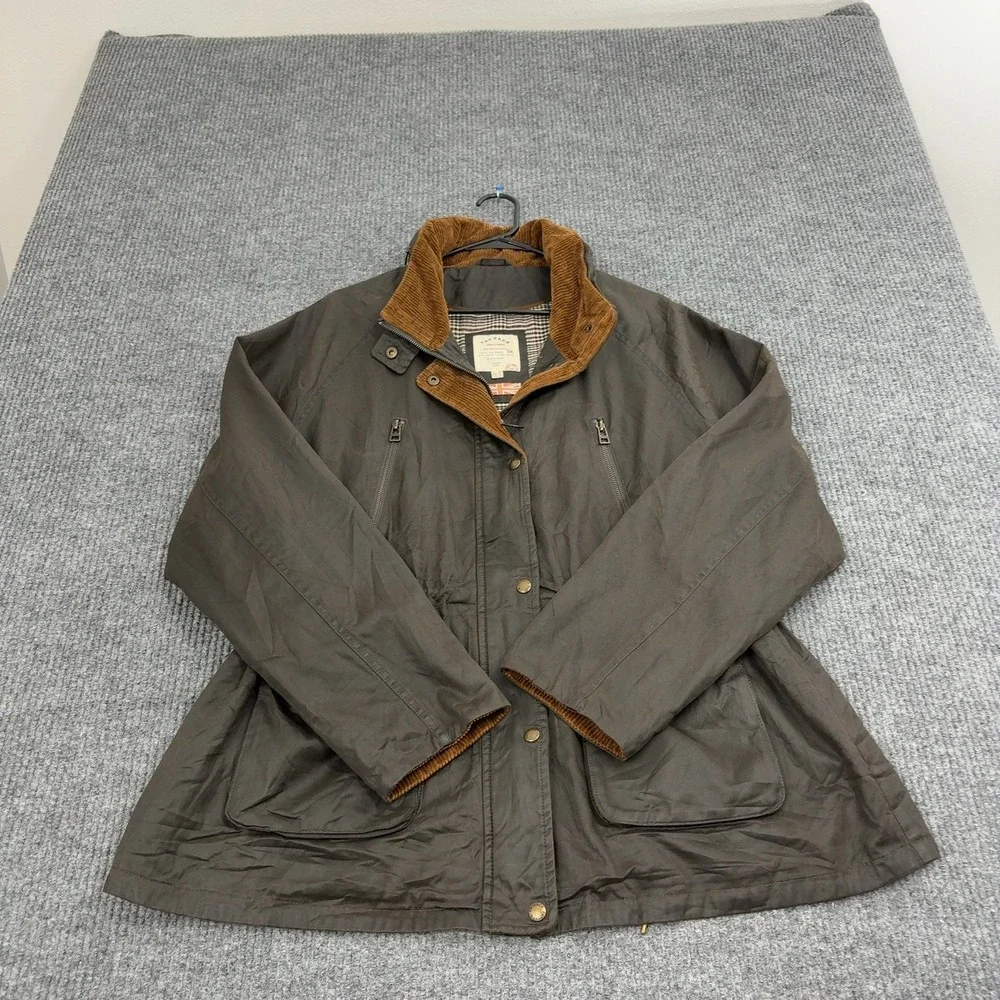 Fat Face‎ Jacket Womens 18 Brown Waxed Cotton Corduroy Collar Utility Field Barn